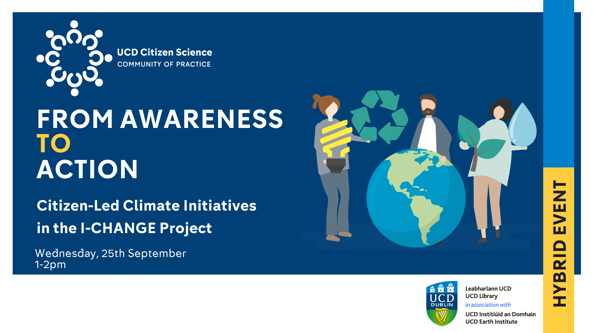 Illustrative event poster for From Awareness to Action: Citizen-Led Climate Initiatives in the I-CHANGE project talk on Wednesday 25 September 2024